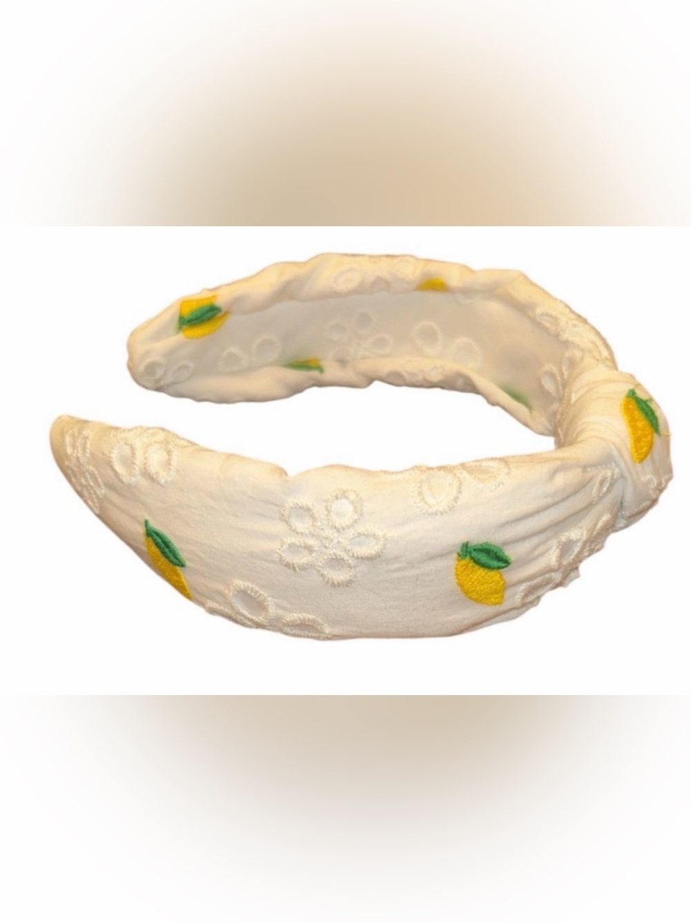 Piper K White Embroidered Lemon Knot Headband